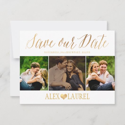 PixDezines Faux Gold Confetti/Hart/Opslagdatum Save The Date (Voorkant)