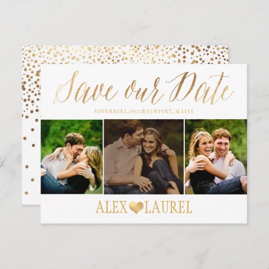 PixDezines Faux Gold Confetti/Hart/Opslagdatum Save The Date (Voorkant / Achterkant)