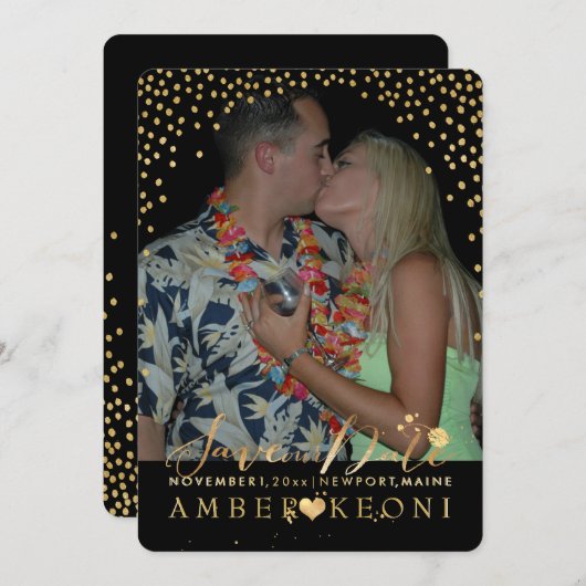 PixDezines Faux Gold Confetti/Hart/Opslagdatum Save The Date (Voorkant / Achterkant)