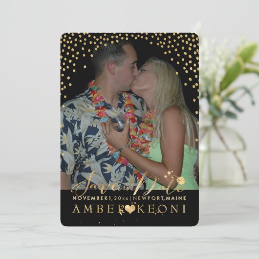 PixDezines Faux Gold Confetti/Hart/Opslagdatum Save The Date (Staand voorkant)