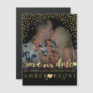 PixDezines Faux Gold Confetti/Heart/Opslagdatum Magnetische Uitnodiging