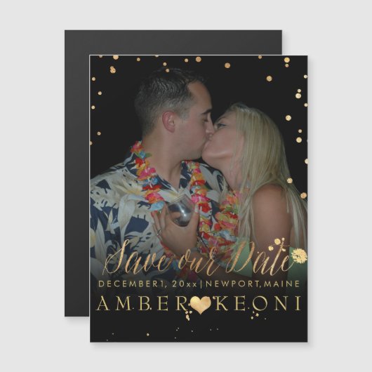 PixDezines Faux Gold Confetti/Heart/Opslagdatum Magnetische Uitnodiging (Voorkant / Achterkant)