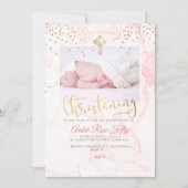 PixDezines Faux Gold Confetti+Marble Christening Kaart (Voorkant)