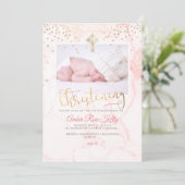PixDezines Faux Gold Confetti+Marble Christening Kaart (Staand voorkant)