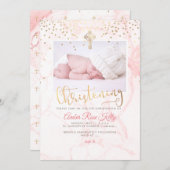 PixDezines Faux Gold Confetti+Marble Christening Kaart (Voorkant / Achterkant)