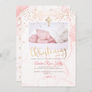 PixDezines Faux Gold Confetti+Marble Christening Kaart