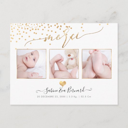 PixDezines Faux Gold Confetti/Remerciements Briefkaart (Voorkant)