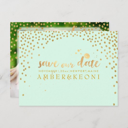 PixDezines faux gold/confetti/save datum/DIY kleur Aankondigingskaart (Voorkant / Achterkant)