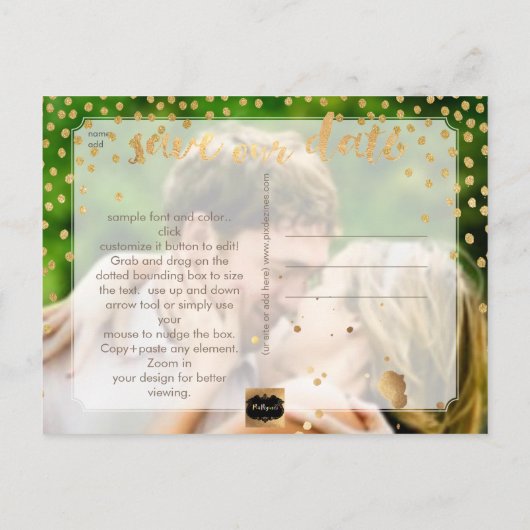 PixDezines faux gold/confetti/save datum/DIY kleur Aankondigingskaart (Achterkant)