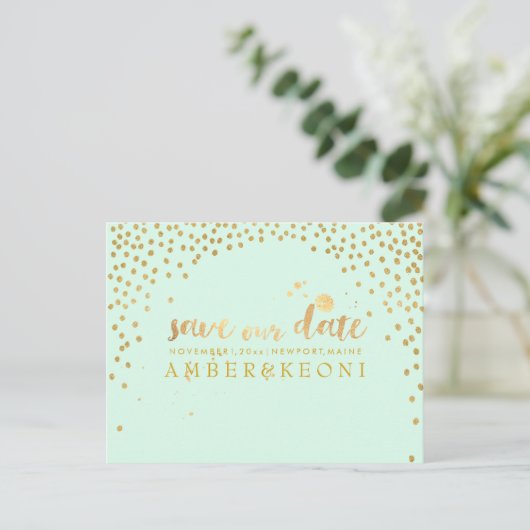 PixDezines faux gold/confetti/save datum/DIY kleur Aankondigingskaart (Staand voorkant)
