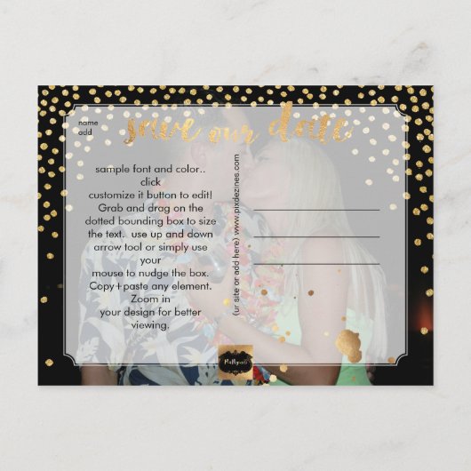 PixDezines faux gold/confetti/save datum/DIY kleur Aankondigingskaart (Achterkant)