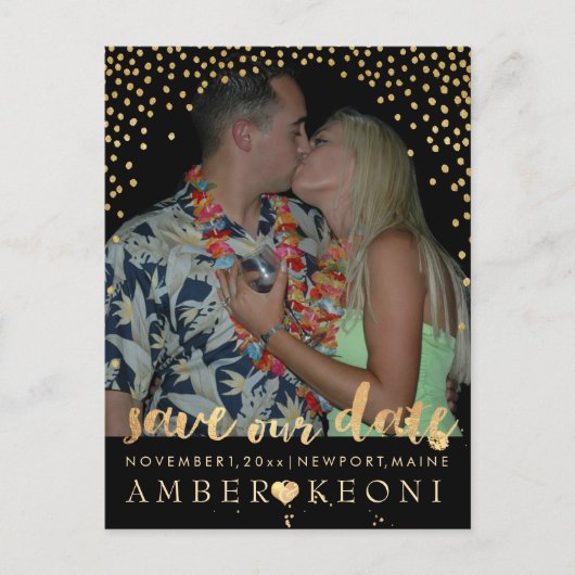 PixDezines faux gold/confetti/save datum/DIY kleur Aankondigingskaart (Voorkant)