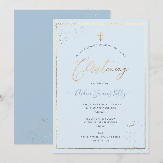 PixDezines Faux Gold DIY Color Christening Kaart (Voorkant / Achterkant)