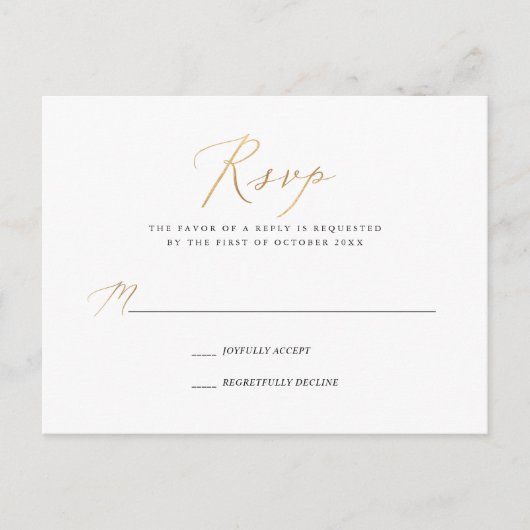 PixDezines Faux Gold Elegante Kalligrafie RSVP Uitnodiging Briefkaart (Voorkant)