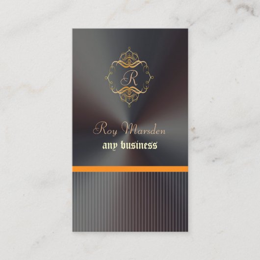 PixDezines Faux Gold Filigree+Pinstripes Monogram Visitekaartje (Voorkant)