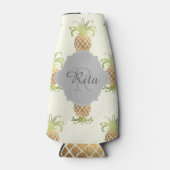 PixDezines Faux Gold Folie Ananas Patroon Flesjeskoeler (Voorkant)