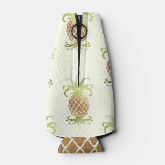 PixDezines Faux Gold Folie Ananas Patroon Flesjeskoeler (Achterkant)