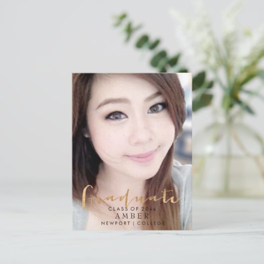 PixDezines Faux Gold Fun Font/Afstuderen foto Aankondigingskaart (Staand voorkant)