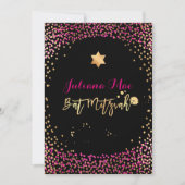 PixDezines Faux Gold+Hot Pink Confetti Bat Mitswa Kaart (Voorkant)