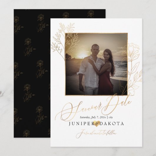 PixDezines Faux Gold Lisianthus + Delicate tak Kaart (Voorkant / Achterkant)