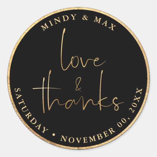 PixDezines FAUX GOLD LOVE+BEDANKT | DIY-KLEUR Ronde Sticker (Voorkant)