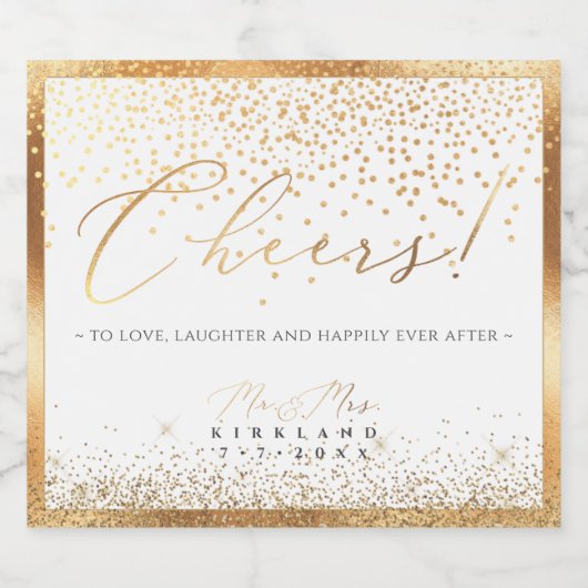 PixDezines Faux Gold Luxury Script Cheers+Confetti Sparkling Wijnetiket (Enkel label)