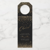 PixDezines Faux Gold Luxury Script Cheers Glitter Flessenhanger (Voorkant)