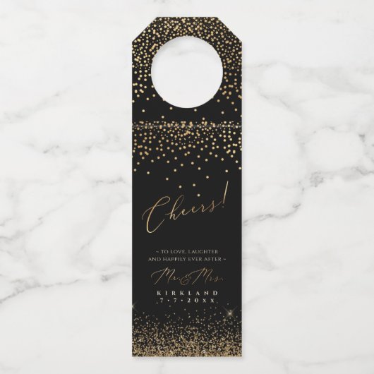 PixDezines Faux Gold Luxury Script Cheers Glitter Flessenhanger (Voorkant)
