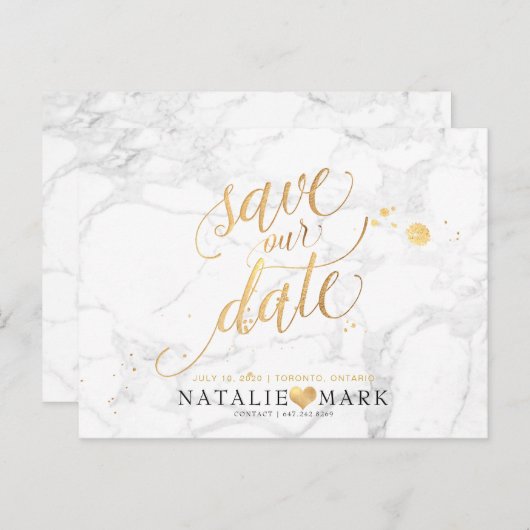 PixDezines Faux Gold/Marble/Save onze datum Briefkaart (Voorkant / Achterkant)