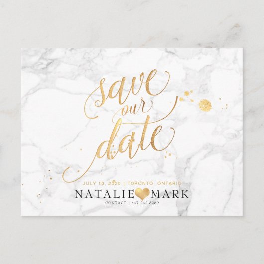 PixDezines Faux Gold/Marble/Save onze datum Briefkaart (Voorkant)