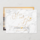 PixDezines Faux Gold/Marble/Save onze datum Briefkaart (Voorkant / Achterkant)
