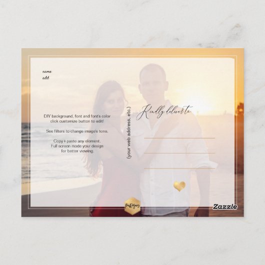 PixDezines Faux Gold/Marble/Save onze datum Briefkaart (Achterkant)