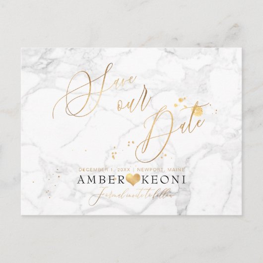 PixDezines Faux Gold/Marble/Save onze datum Briefkaart (Voorkant)