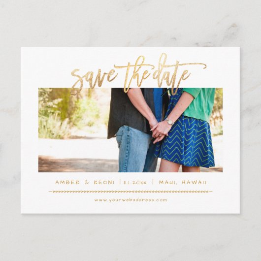 PixDezines Faux Gold Modern Borstelscript Aankondigingskaart (Voorkant)