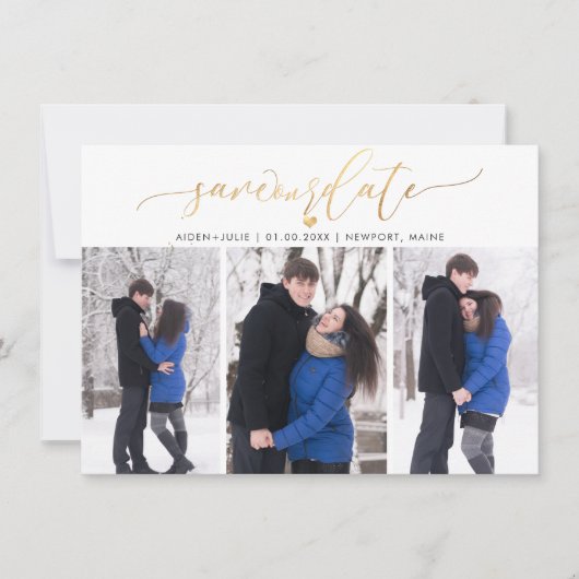 PixDezines Faux Gold Modern Borstelscript Save The Date (Voorkant)