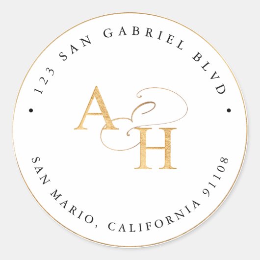 PixDezines Faux Gold Monogram + Ampersand Ronde Sticker (Voorkant)