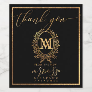 PixDezines Faux Gold Monogram + Laurel krans Wijn Etiket