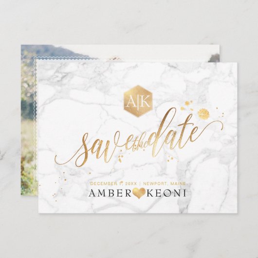 PixDezines Faux Gold/Monogram/Marmer/Bewaar je dat Briefkaart (Voorkant / Achterkant)