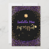 PixDezines Faux Gold+Paarse Confetti Bat Mitzvah Kaart (Voorkant)