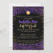 PixDezines Faux Gold+Paarse Confetti Bat Mitzvah Kaart (Achterkant)