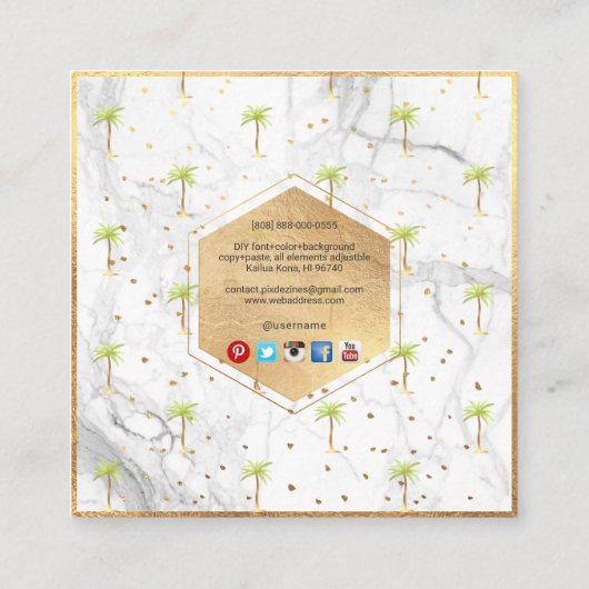 PixDezines FAUX GOLD PALM TREE+MARBLE Vierkante Visitekaartje (Achterkant)