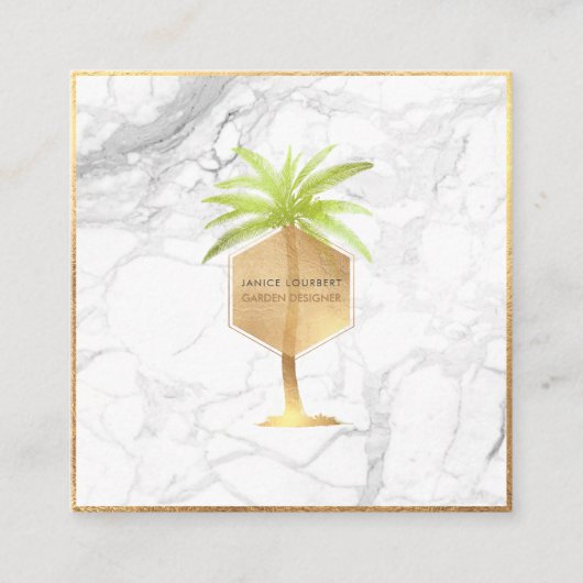 PixDezines FAUX GOLD PALM TREE+MARBLE Vierkante Visitekaartje (Voorkant)