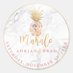 PixDezines Faux Gold Pineappel/Roze/Marmer Ronde Sticker