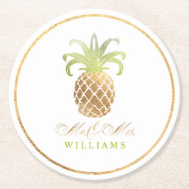 PixDezines Faux Gold/Pineapple Ronde Kartonnen Onderzetter