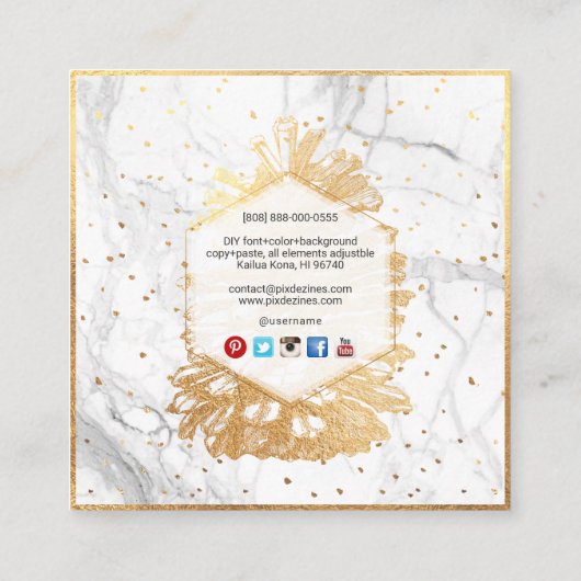 PixDezines FAUX GOLD PINECONES+MARBLE Vierkante Visitekaartje (Achterkant)