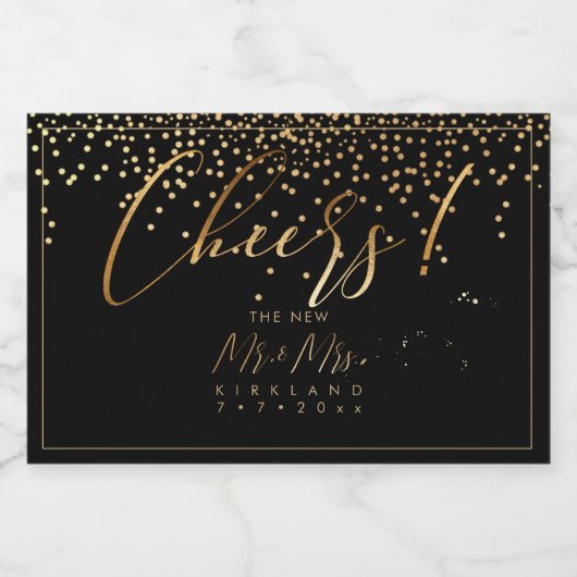 PixDezines Faux Gold Script, Cheers+Confetti Sparkling Wijnetiket (Enkel label)