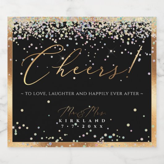 PixDezines Faux Gold Script Holographic Confetti Sparkling Wijnetiket (Enkel label)