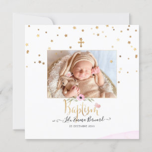 PixDezines Faux Gold Stars Baptisme Kaart