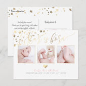 PixDezines Faux Gold Stars/Birth Announce Aankondigingskaart (Voorkant / Achterkant)