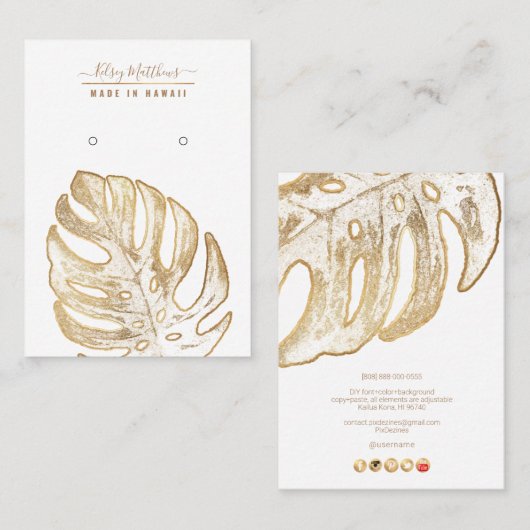 PixDezines Faux Gold Tropical Leaves Earrings Visitekaartje (Voorkant / Achterkant)